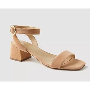 Ann Taylor Tan Suede Block Heel Sandals Gold Buckle - 10